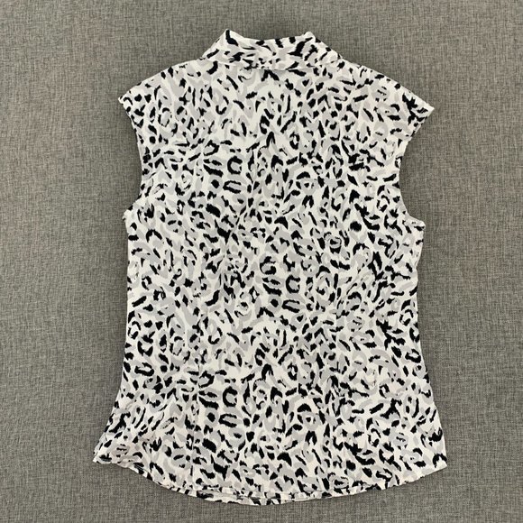Alfani Twist Front Sleeveless Leopard Blouse Black Gray 6 Petite 97% Cotton - Picture 10 of 15